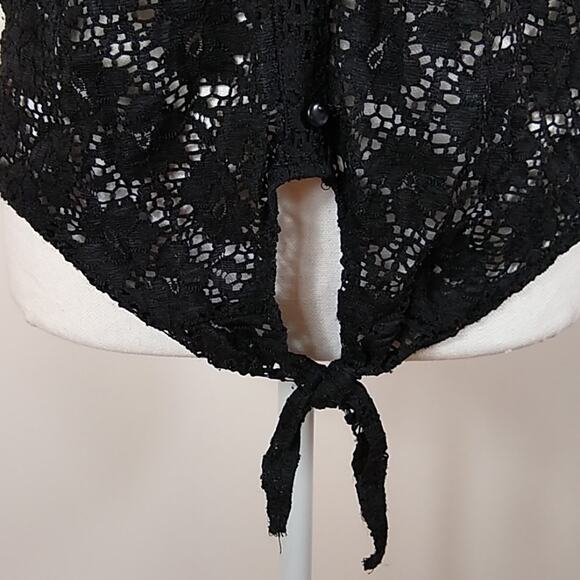 French Laundry Women's Black Lace Top Tie Waist M - Picture 3 of 7